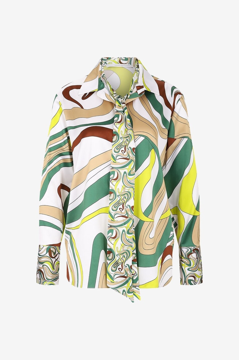 HERZEN'S ANGELEGENHE Psychedelic print adorned silk pussy-bow shirt Women MULTI COLOURED 1