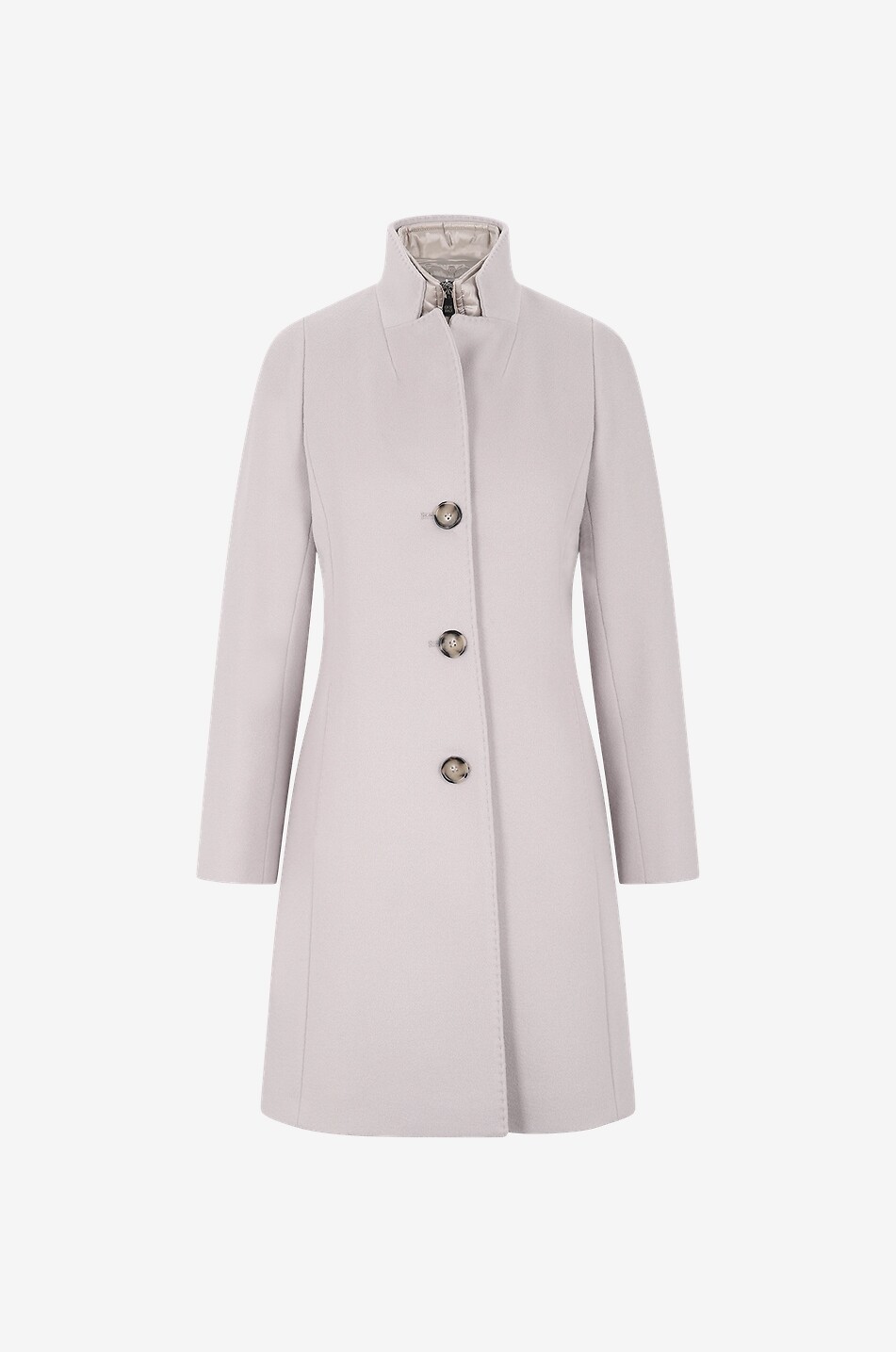 Virgin wool three-quarter length coat with quilted bib