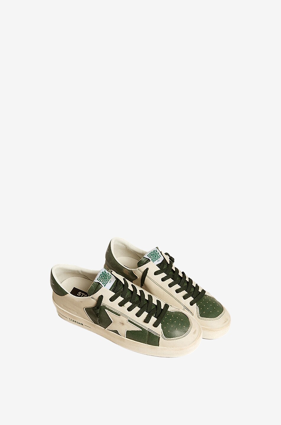 GOLDEN GOOSE Stardan bicolour distressed low-top sneakers Men GREEN 2