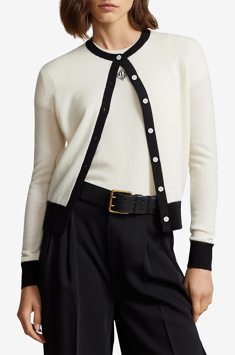 Cardigan bicolore boutonné en cachemire PRL