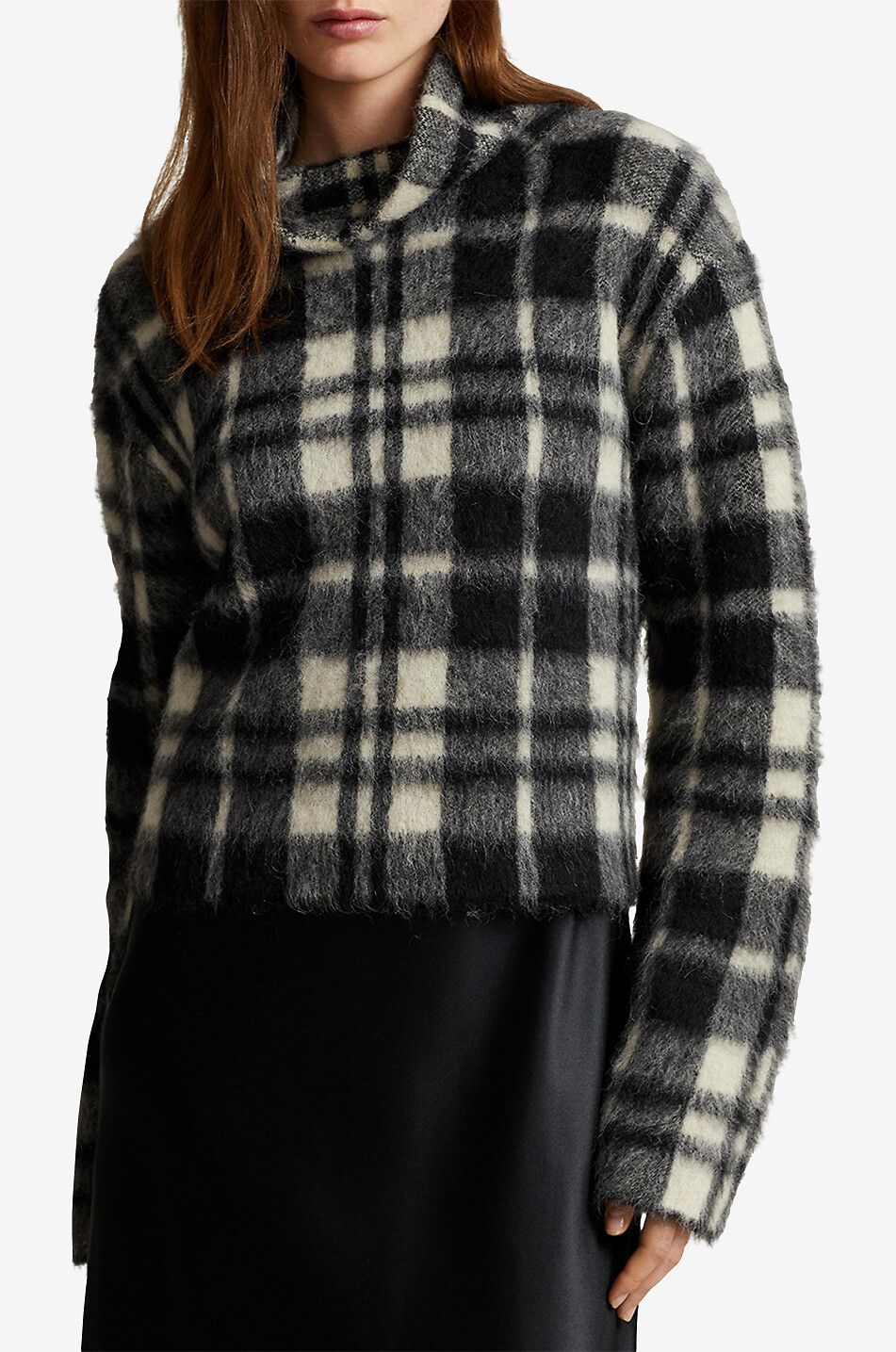 Checked jacquard jumper with stand-up collar