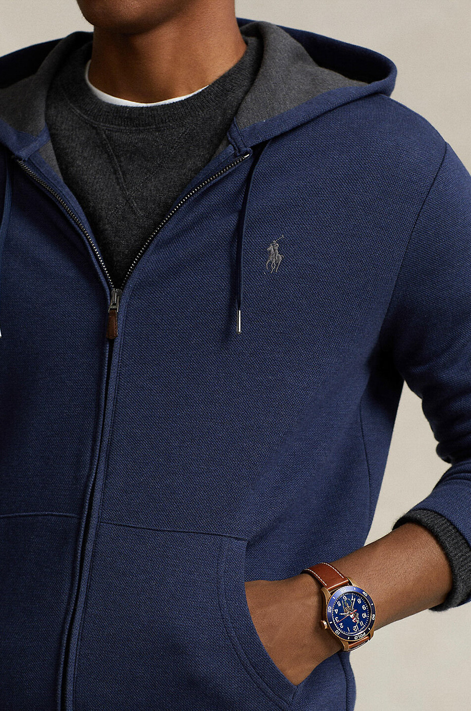 POLO RALPH LAUREN Sweat-shirt zippé à capuche en coton piqué Pony Homme BLEU FONCE 5