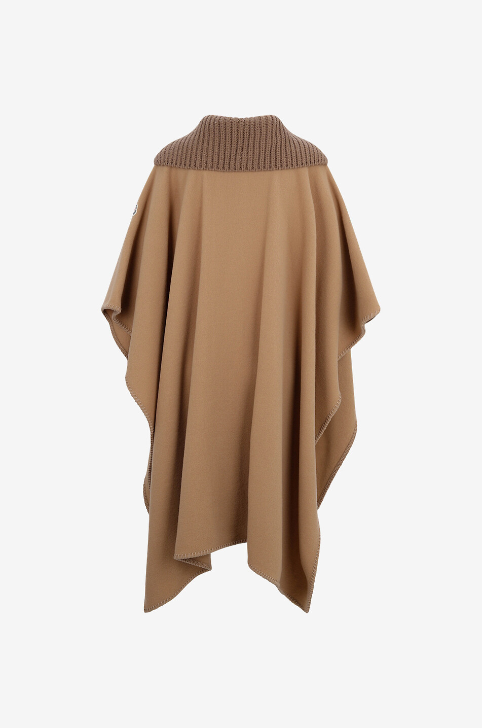 MONCLER Cape zippée en laine à col en maille côtelée Femme Beige moyen 2