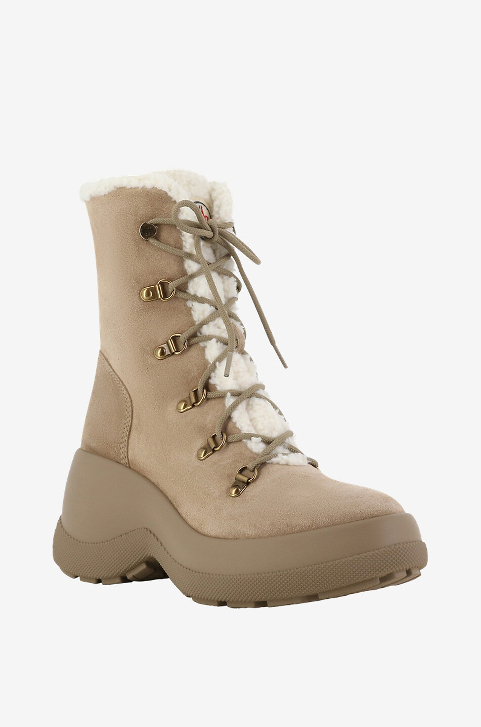 MONCLER Bottines compensées fourrées à lacets Resile Trek Femme CAMEL 1