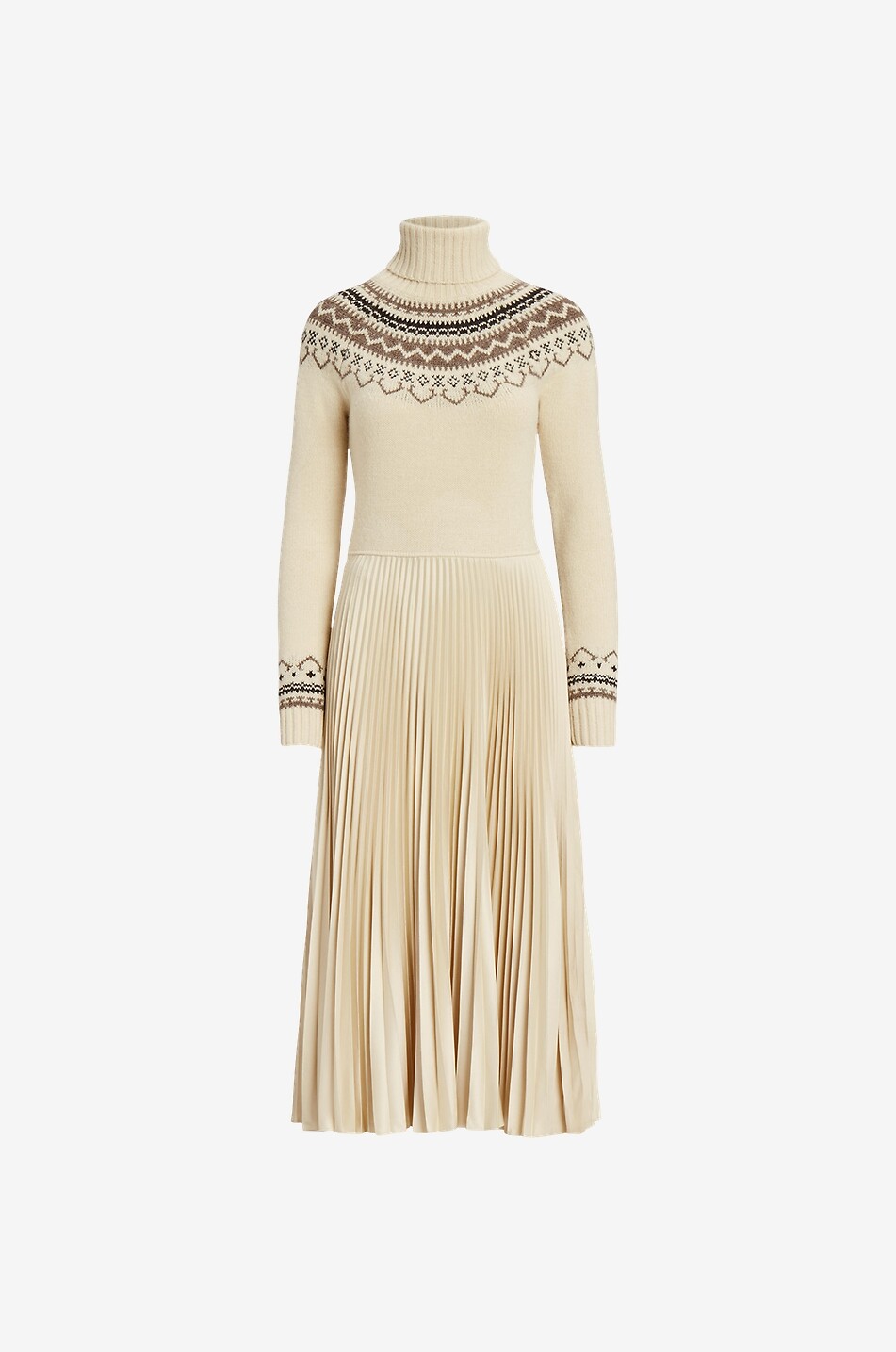 POLO RALPH LAUREN Materialmix-Kleid mit Jacquard-Motiv und Plissee-Rock Damen CREMEFARBEN 1