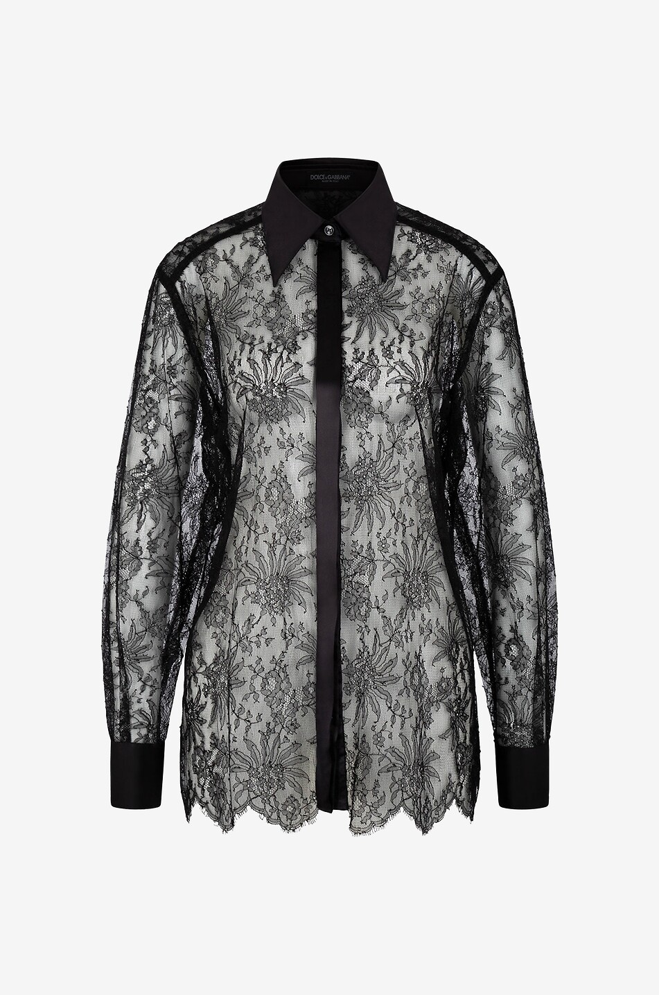 DOLCE & GABBANA Tailliertes Hemd aus Chantilly-Spitze und Satin Damen SCHWARZ 1