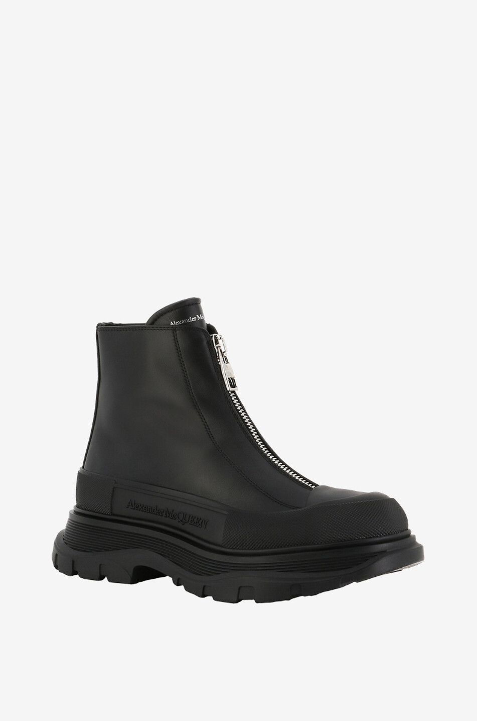 ALEXANDER McQUEEN Bottines en cuir lisse Tread Slick Zipped Femme NOIR 1