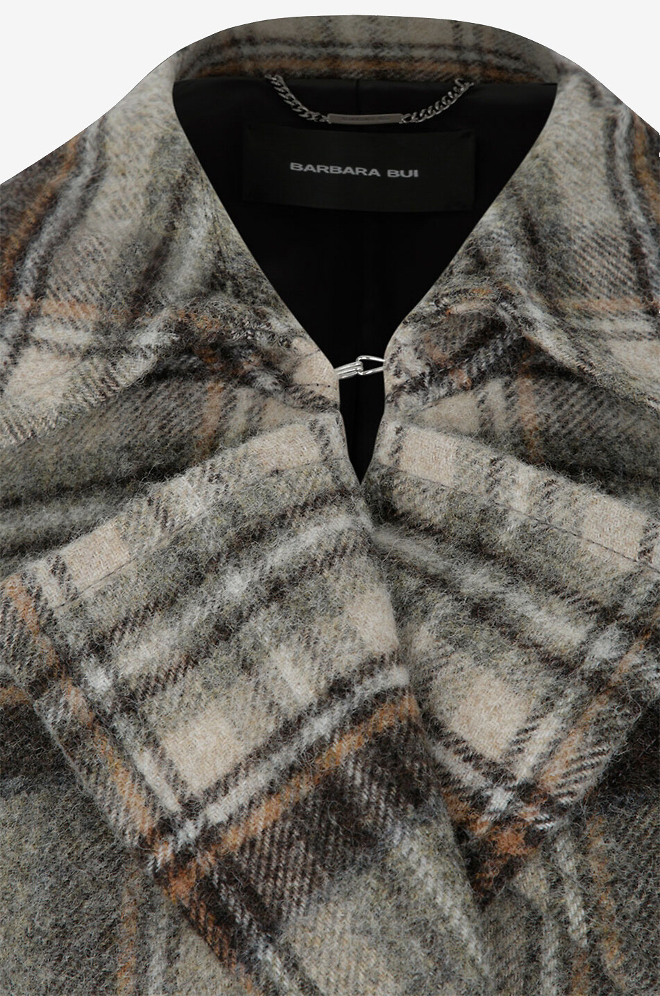 Checked wool three-quarter length coat