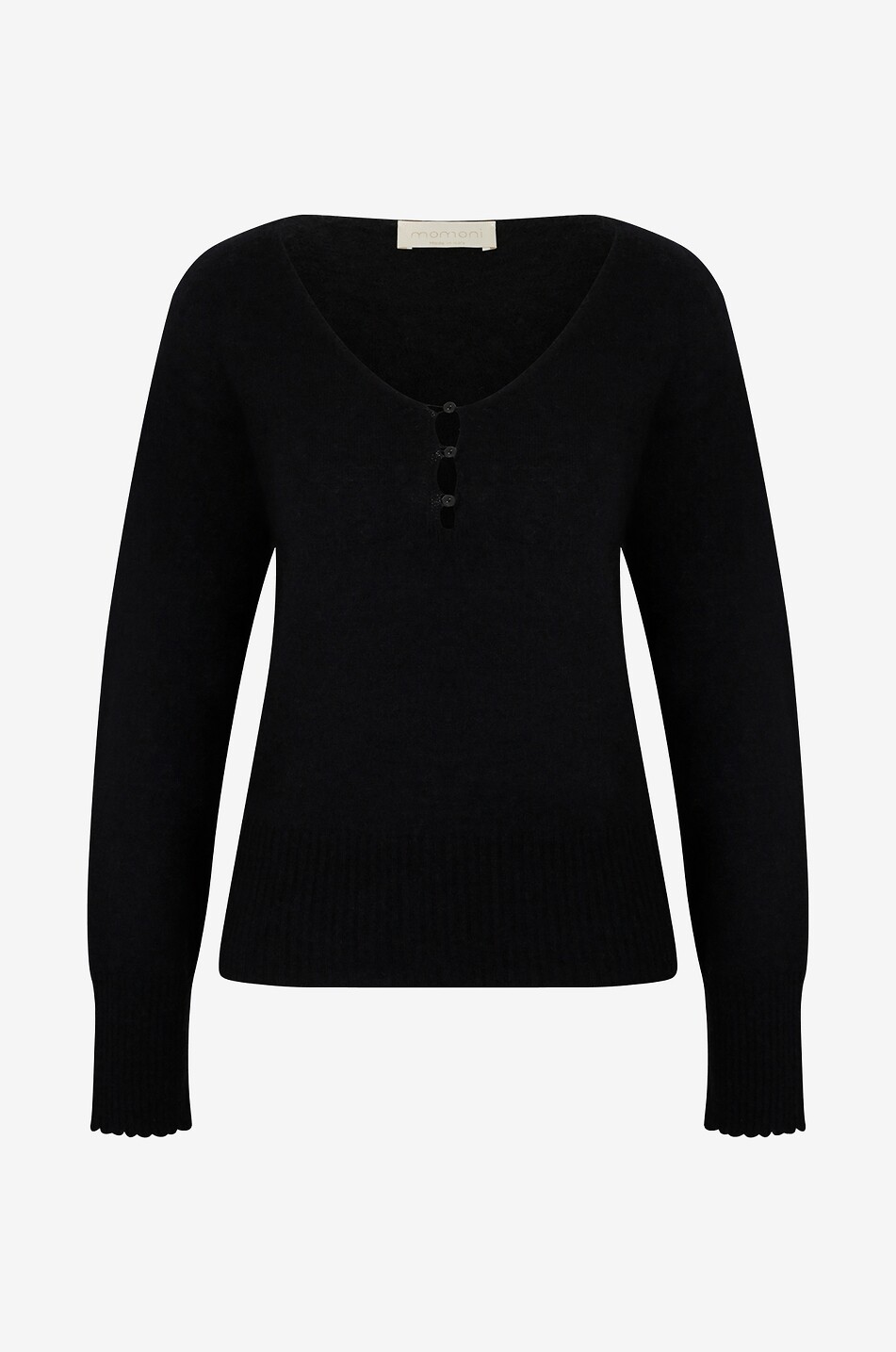 MOMONI Pull à col en V Eloi Femme NOIR 1