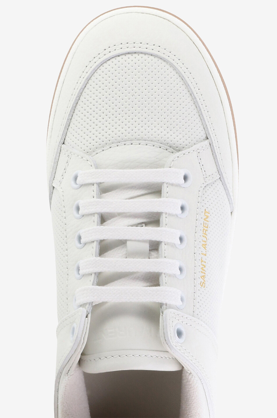 SAINT LAURENT PARIS Baskets basses à lacets en cuir perforé SL/61 Femme BLANC 5