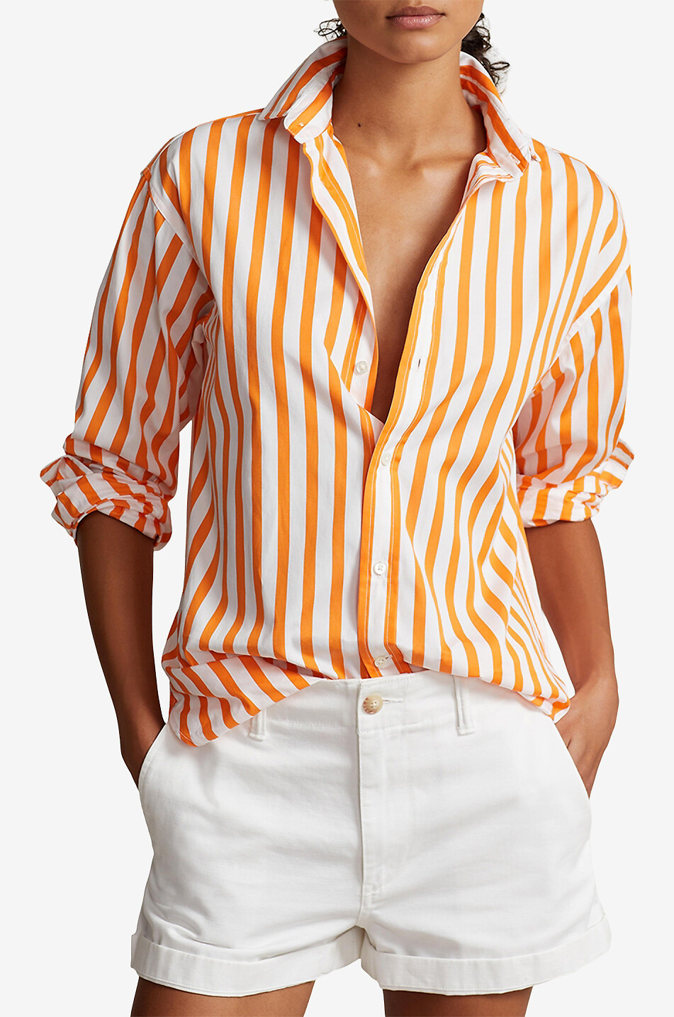 POLO RALPH LAUREN Lässiges Baumwollhemd mit Streifen Damen ORANGE 2