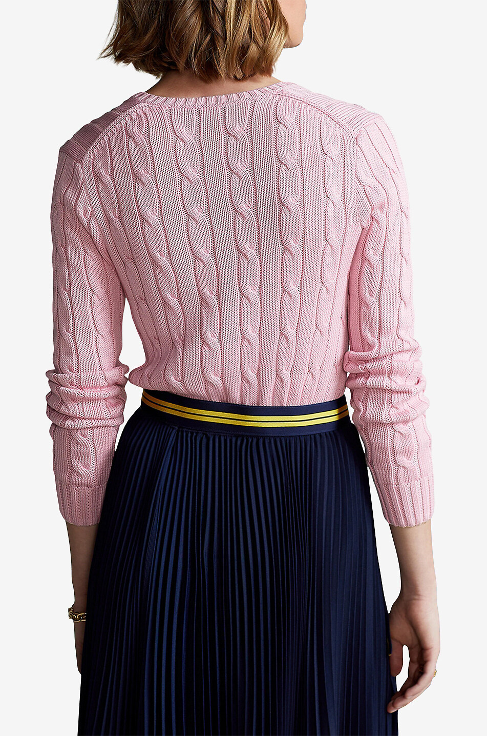 POLO RALPH LAUREN Pull ajusté torsadé à col V en coton Pony Femme ROSE CLAIR 4