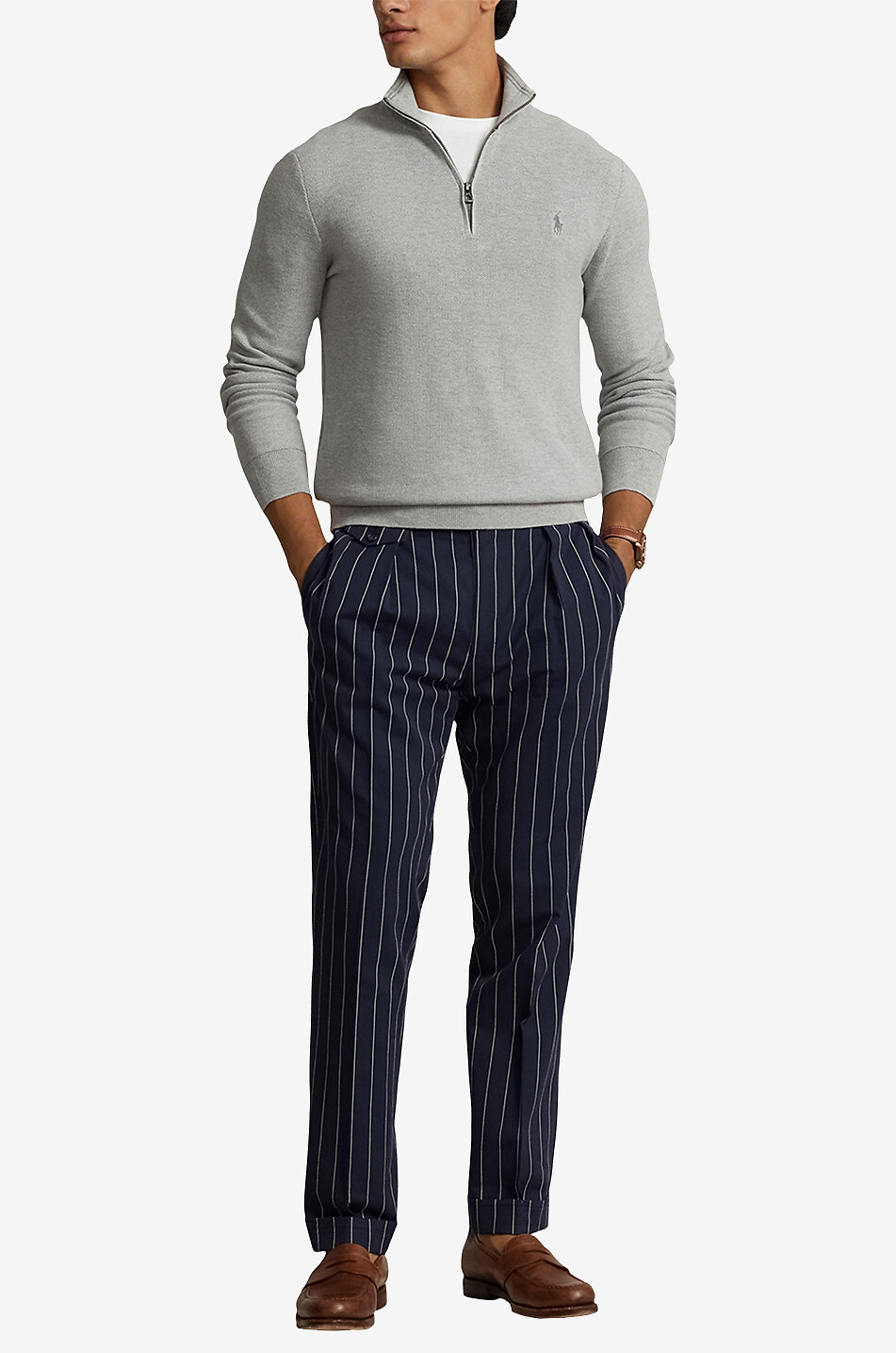 POLO RALPH LAUREN Pull en maille piquée à col montant zippé Pony Homme GRIS CLAIR 4