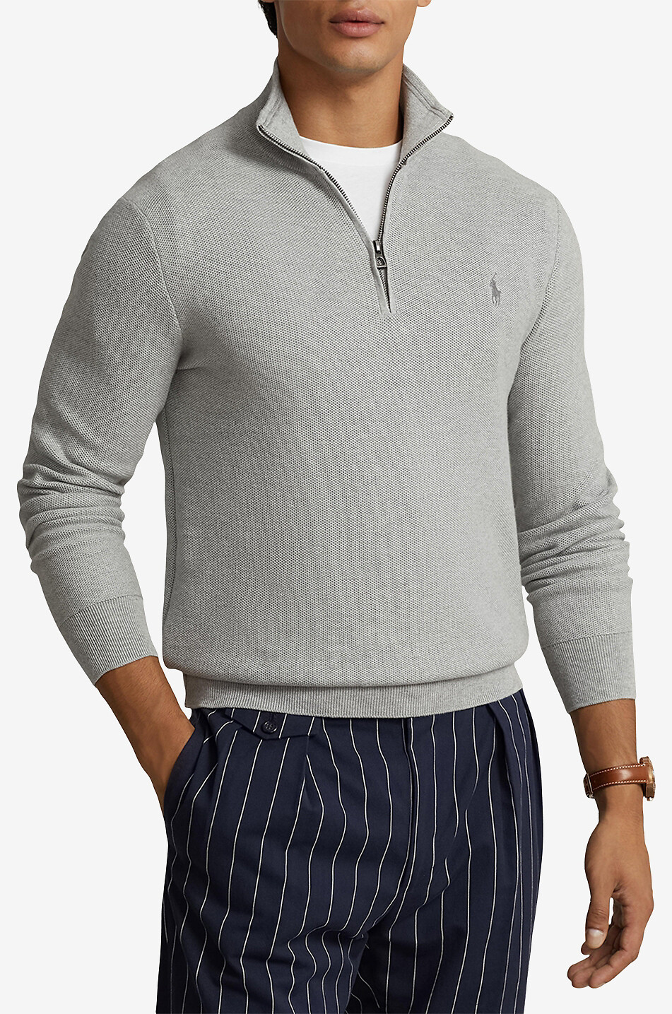 POLO RALPH LAUREN Pull en maille piquée à col montant zippé Pony Homme GRIS CLAIR 2