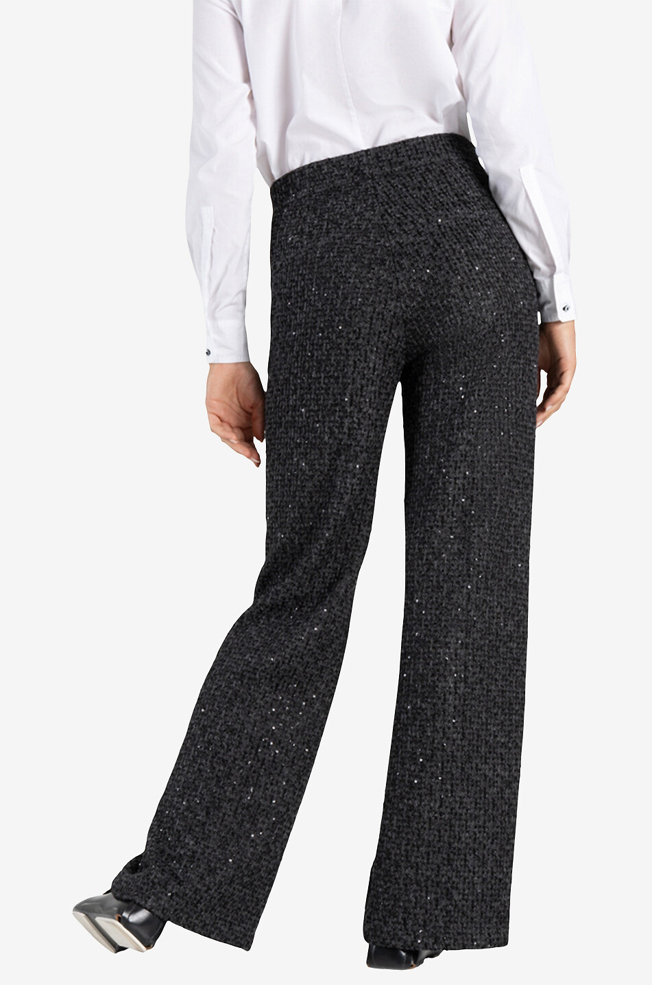 CAMBIO Pantalon large taille haute effet tweed à sequins Ava Femme GRIS FONCÉ 4