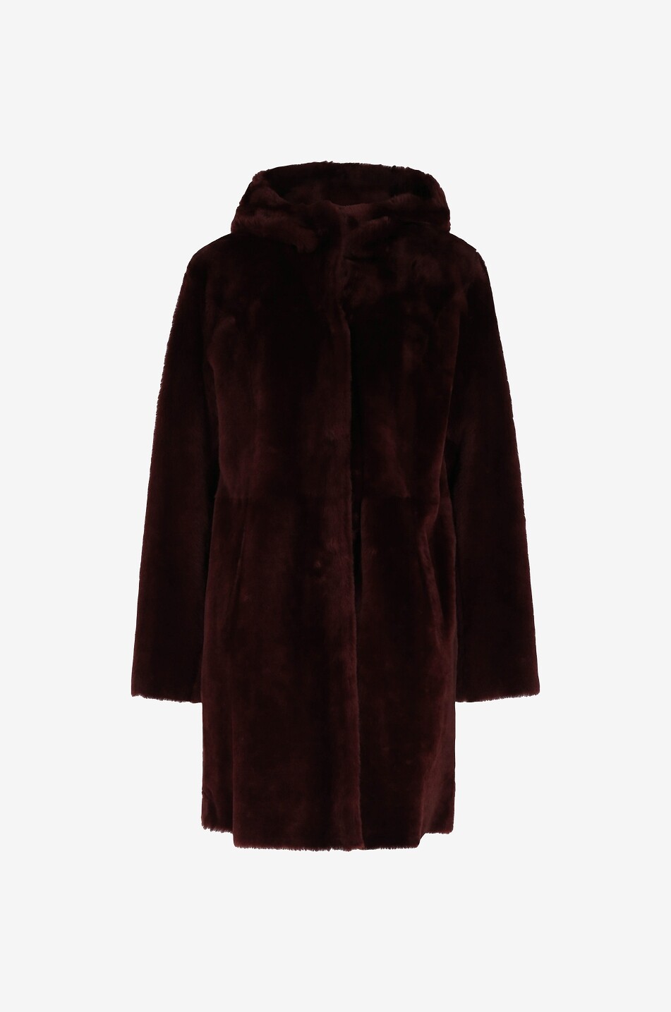 Wendbarer Mantel aus Schafsleder und -pelz mit Kapuze Sama