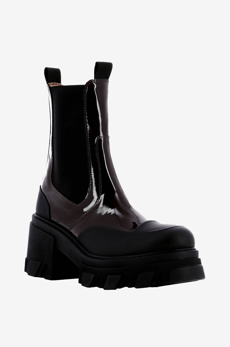 Chelsea-Stiefeletten aus Lackleder mit Blockabsatz