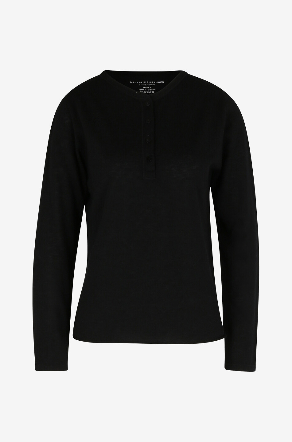 MAJESTIC FILATURES T-shirt à manches longues en cachemire Henley Femme NOIR 1