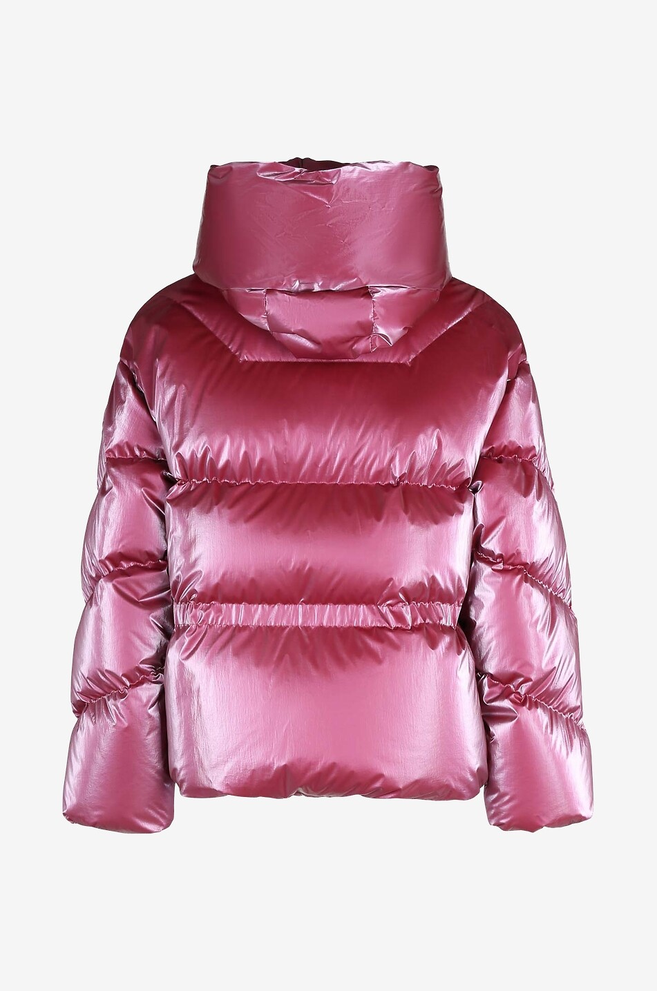 Frele short hooded metallic nylon down jacket