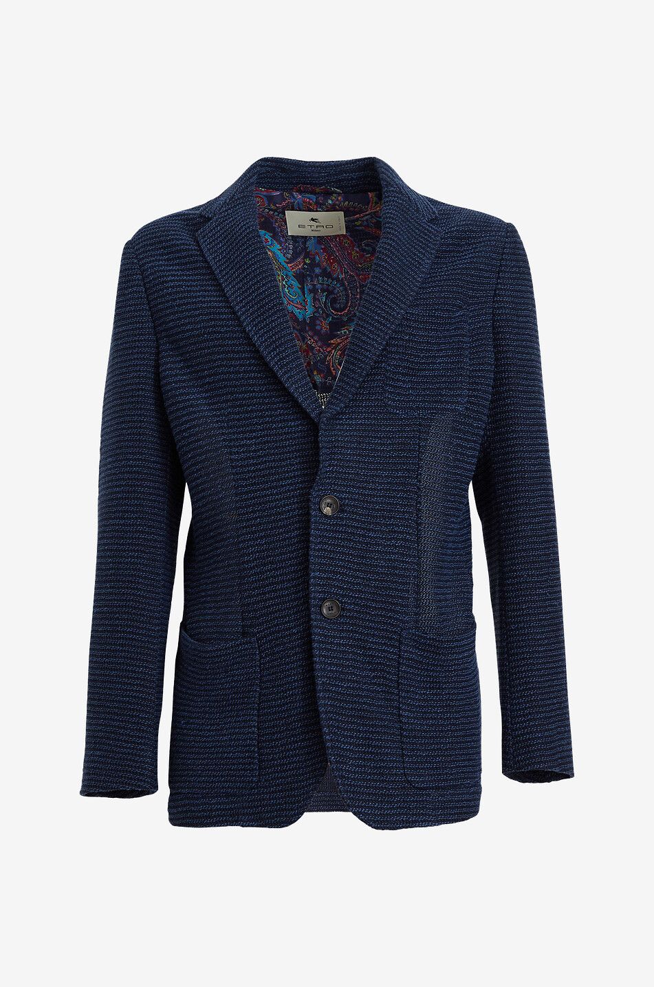 ETRO Blazer à boutonnage simple en maille de lin Homme BLEU MOYEN 1