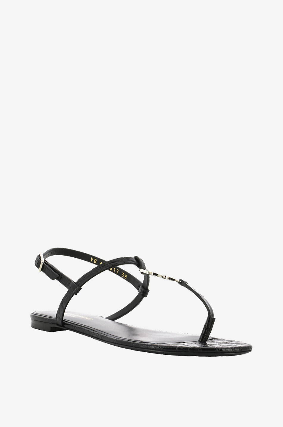 SAINT LAURENT PARIS Cassandra 05 croc embossed flat leather sandals Women BLACK 1
