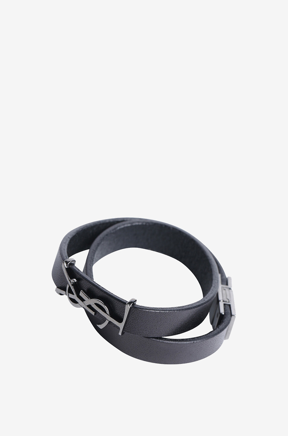SAINT LAURENT PARIS Bracelet en cuir à monogramme Opyum Double Wrap Femme NOIR 1