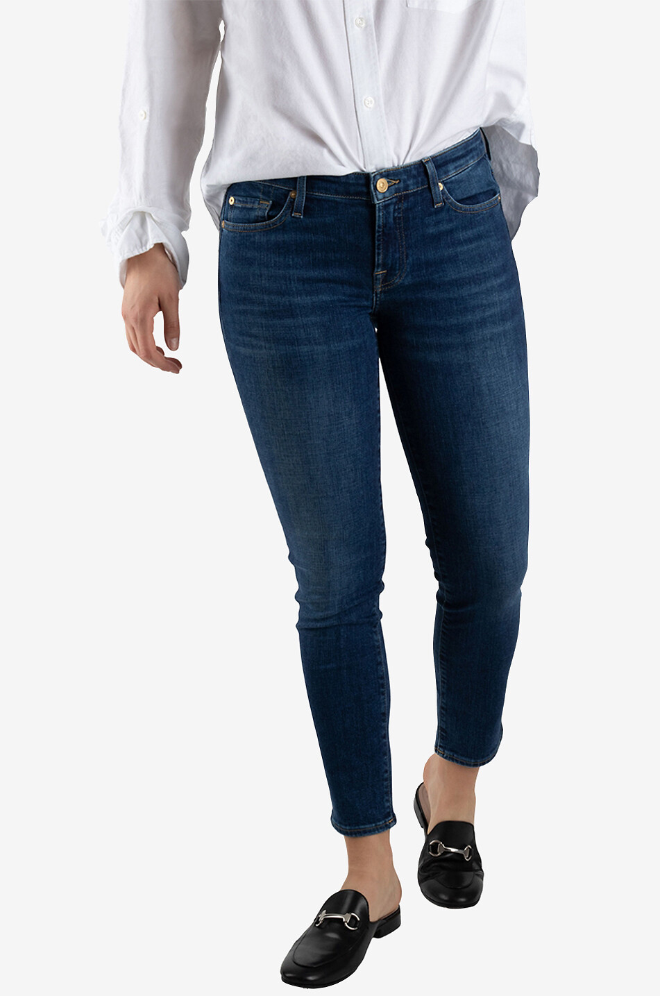 7 FOR ALL MANKIND Jean slim taille basse Pyper Crop Slim Illusion Eloquent Femme BLEU MOYEN 4