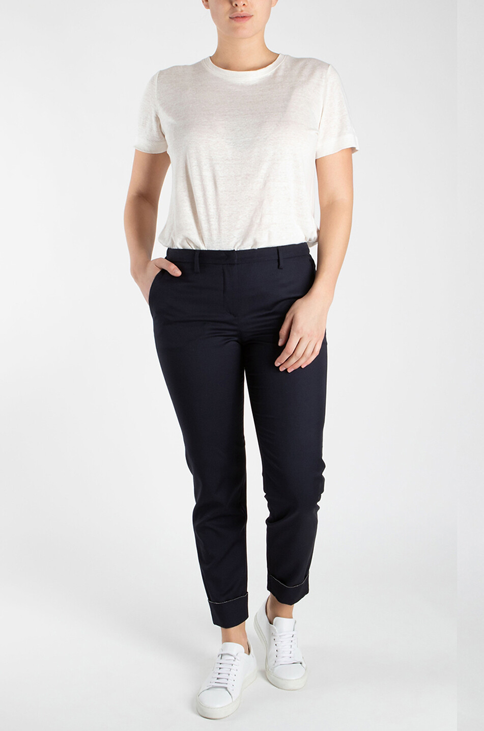 FABIANA FILIPPI Pantalon droit racourci en laine Cool Wool Montefalco Femme BLEU FONCE 4