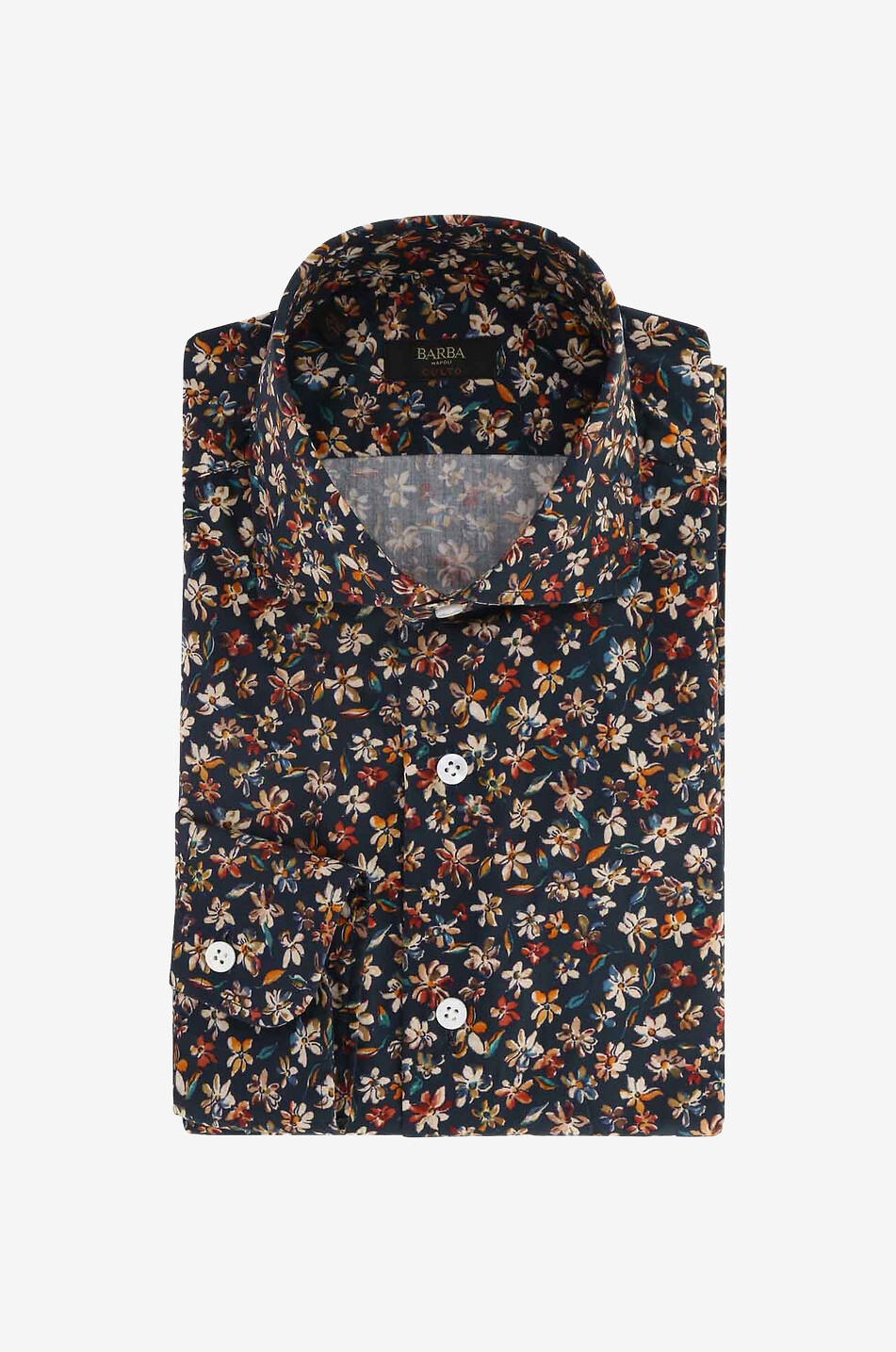 BARBA Chemise à manches longues en coton imprimée fleurs Homme BLEU MOYEN 1