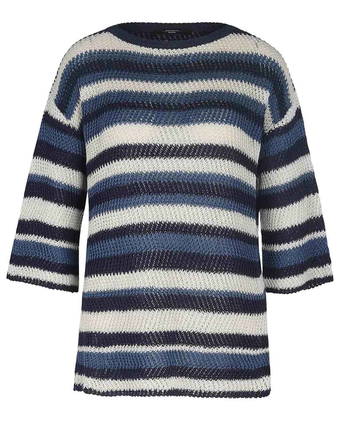 WEEKEND MAX MARA Gestreifter Häkel-Oversize-Pullover aus Leinen Gentile Damen MITTELBLAU 1