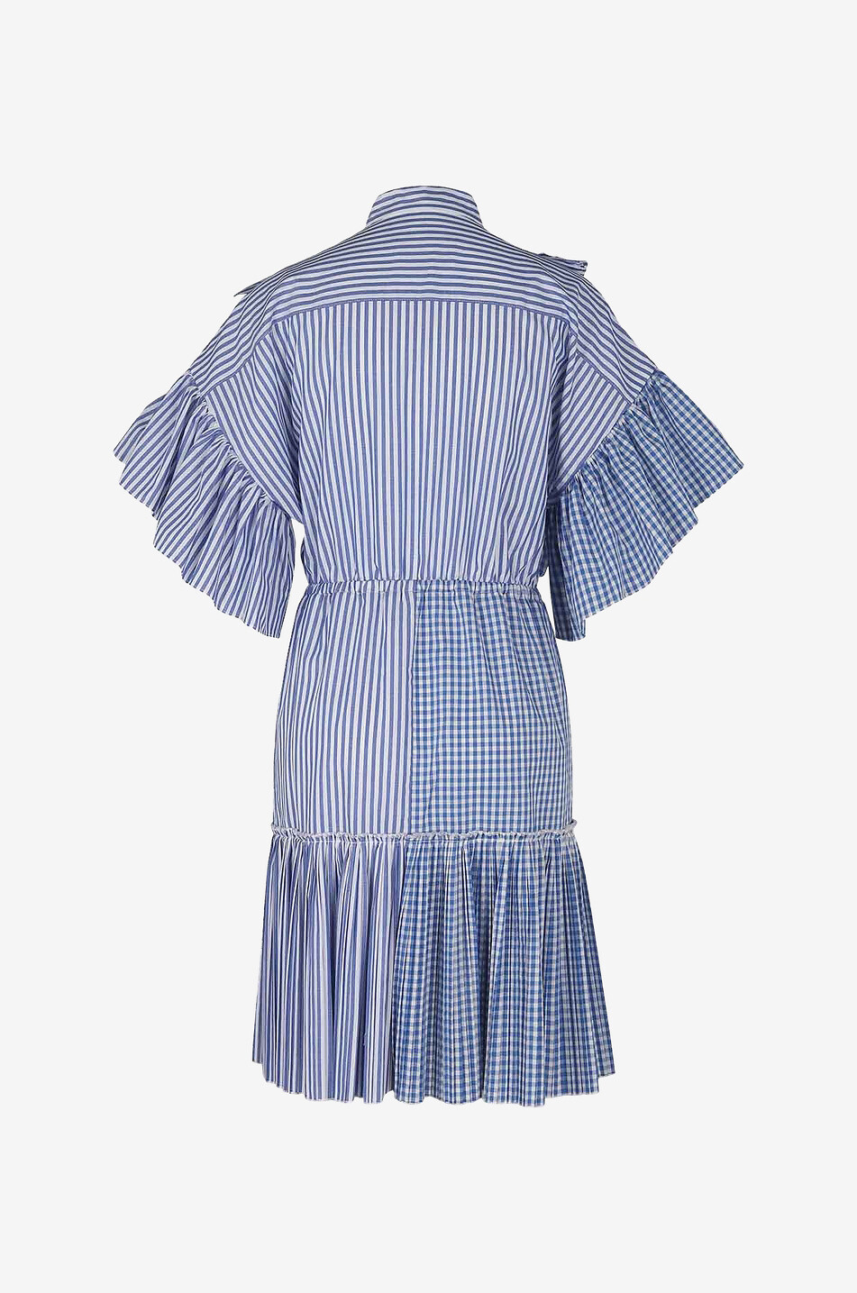 ALESSANDRO ENRIQUEZ Short ruffled gingham check and stripe adorned dress Women BLUE 2