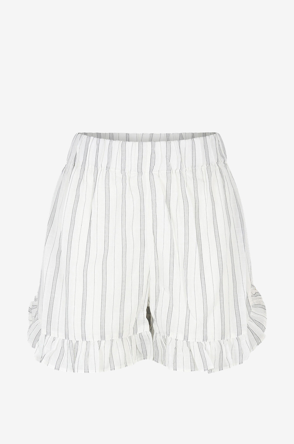 Short en voile de coton rayé à volants