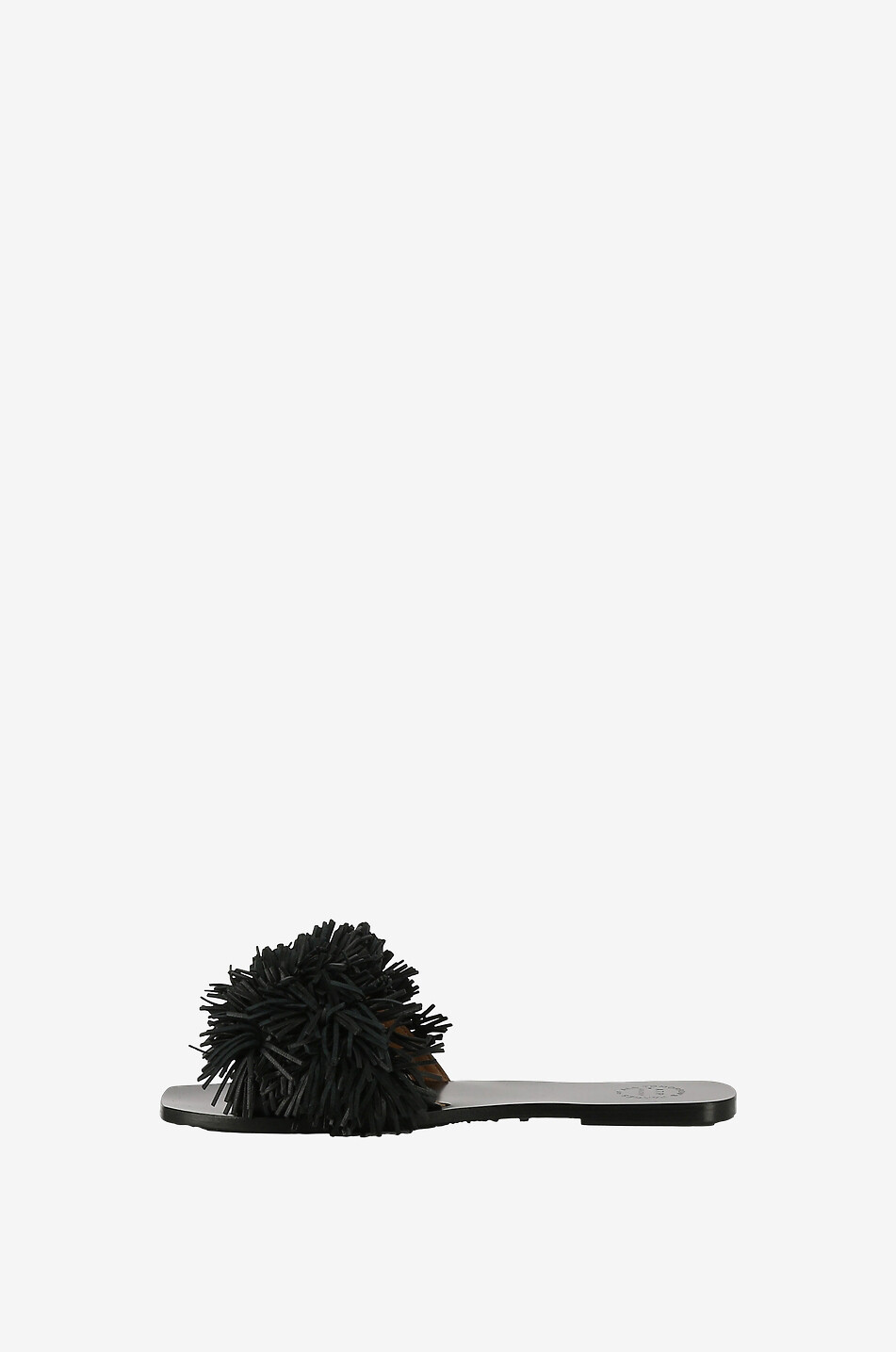 ATP ATELIER Gaiola fringe adorned flat leather slides Women BLACK 3