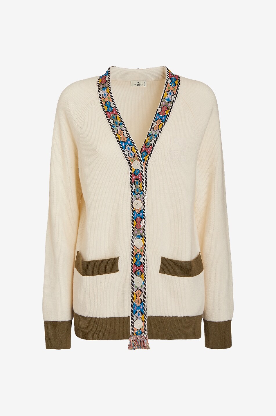 Cardigan en laine et cachemire à galon Etro Cube