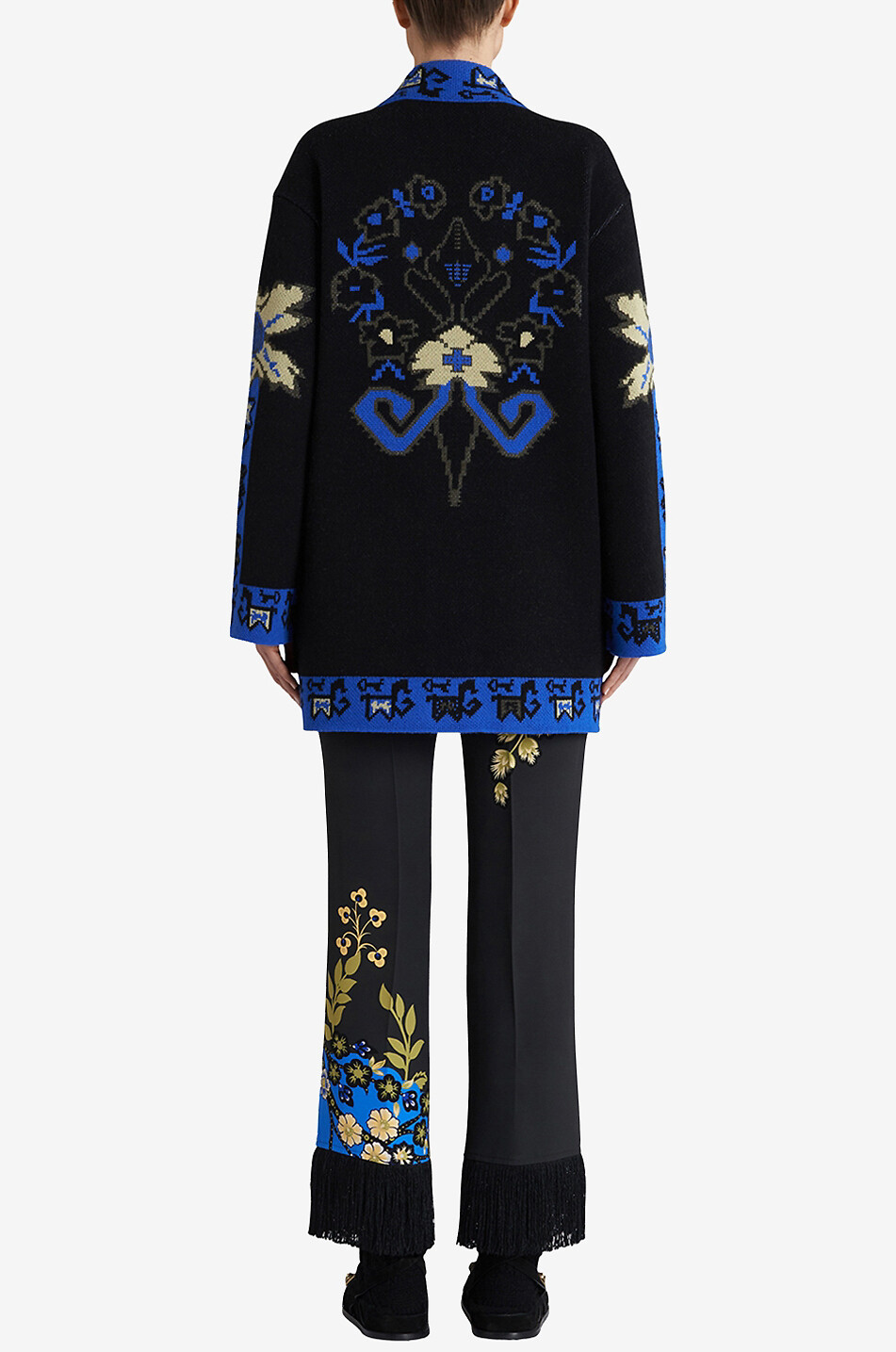 Cardigan jacquard en laine à motifs géométriques