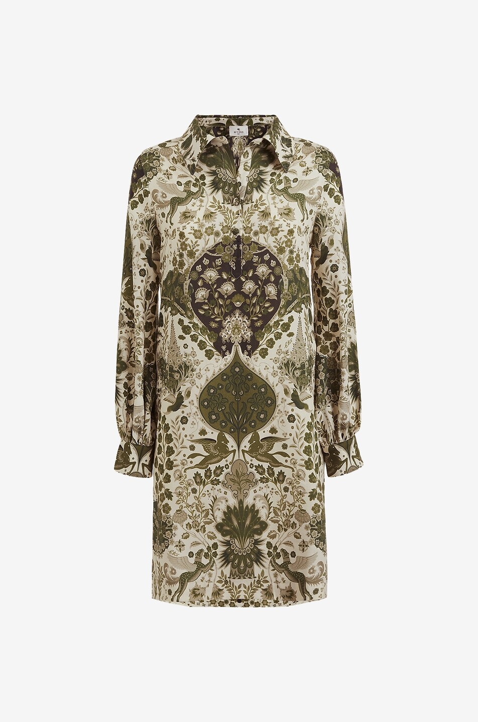 Printed short wool and silk shirt dress