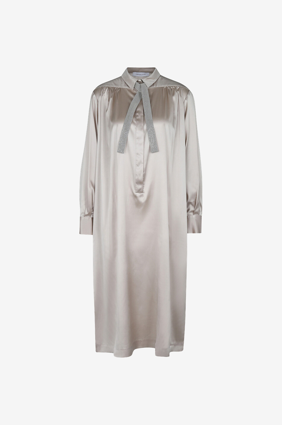 FABIANA FILIPPI Robe tunique midi ample en satin de soie à lavallière Femme Beige clair 1
