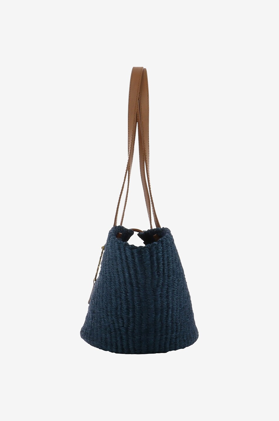 SAINT LAURENT PARIS Sac cabas crocheté en raphia et cuir Panier Small Femme BLEU 4
