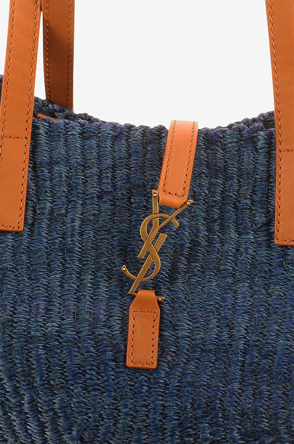 SAINT LAURENT PARIS Sac cabas en sisal et cuir Panier Medium Femme BLEU 5
