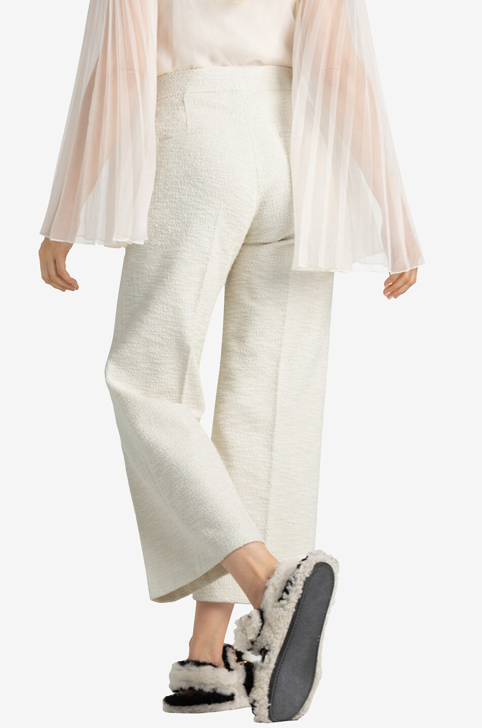 CAMBIO Verkürzte Tweedhose mit hoher Taille und weitem Bein Cameron Damen WEISS 9