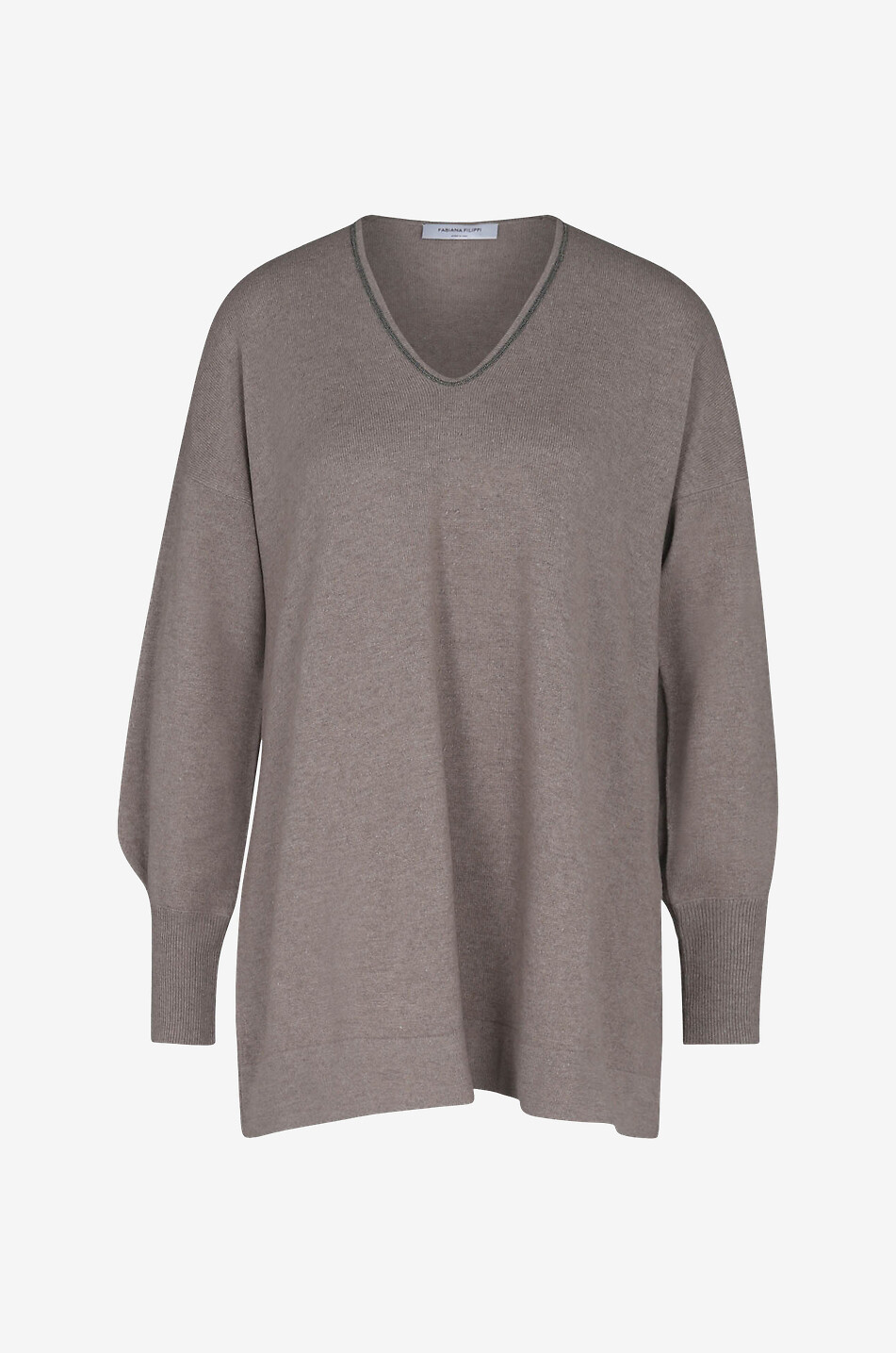 FABIANA FILIPPI Oversize wool blend jumper with bead embroidered V-neck Women BROWN 1