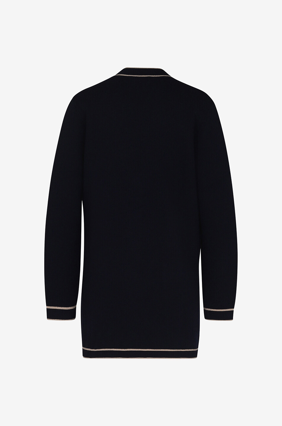 BONGENIE Langer Cardigan aus Merinowolle mit V-Ausschnitt und Kontrasten Damen DUNKELBLAU 2