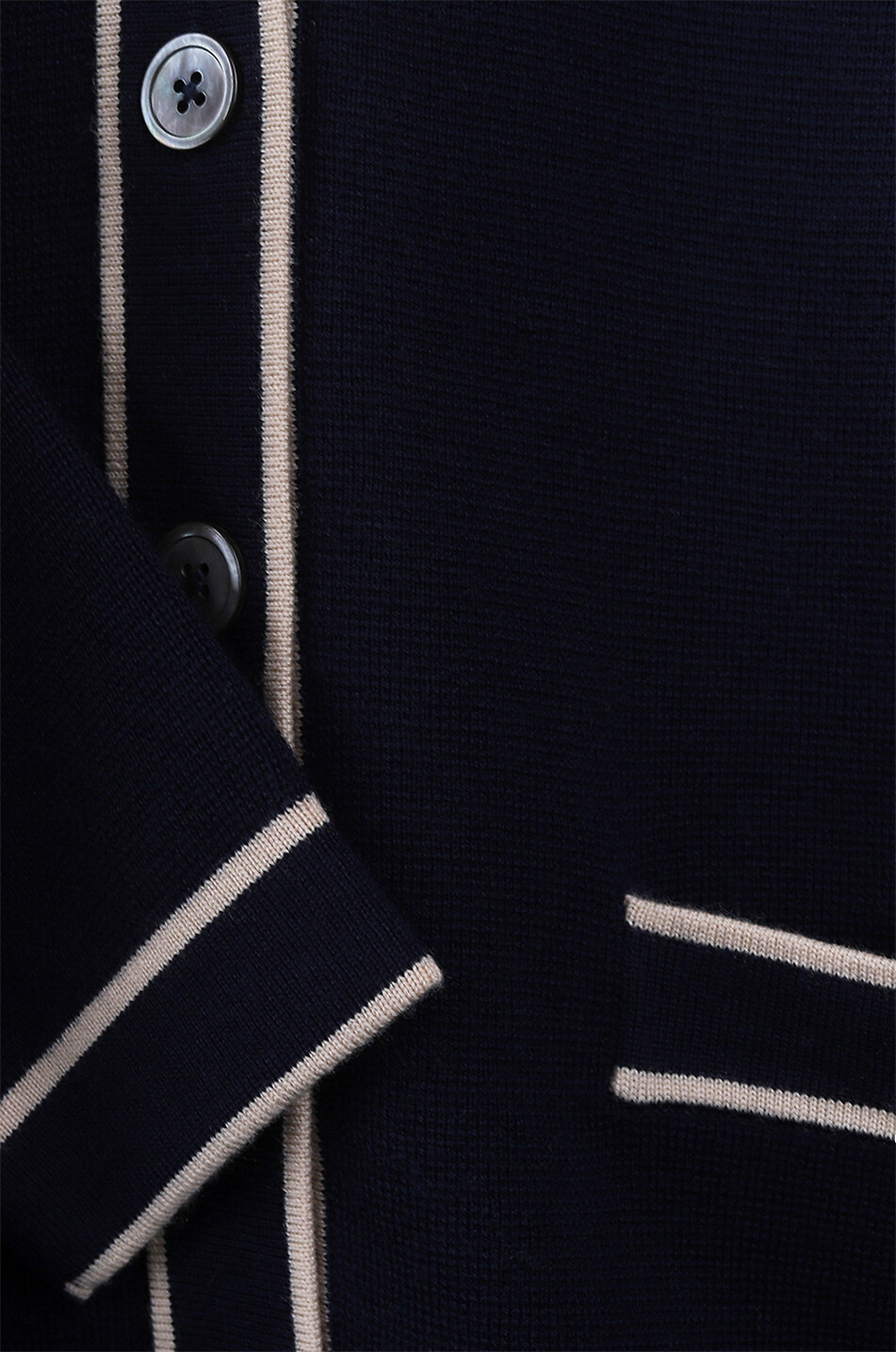 BONGENIE Langer Cardigan aus Merinowolle mit V-Ausschnitt und Kontrasten Damen DUNKELBLAU 3