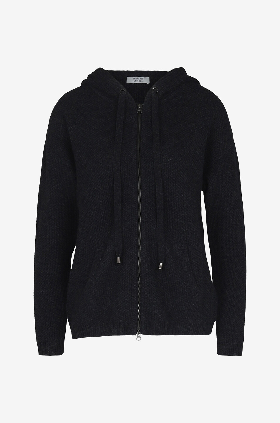 Hooded zip-up cardigan in organic cashmere