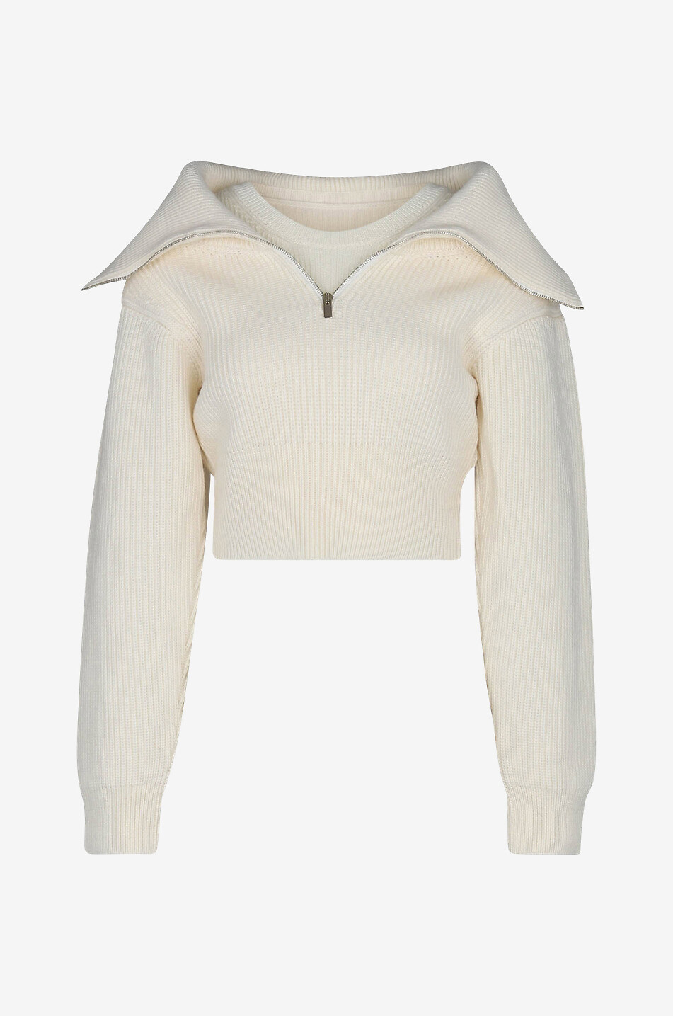 JACQUEMUS La Maille Risoul rib-knit cropped trucker collar jumper Women EGGSHELL 1
