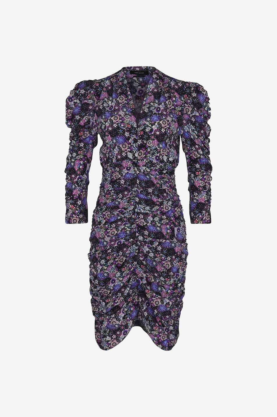 Mini robe en soie florale à fronces Celina