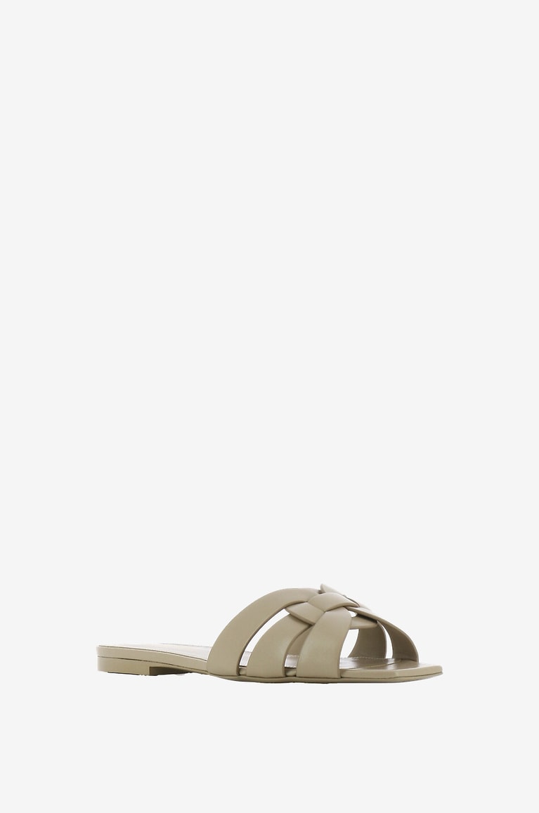 SAINT LAURENT PARIS Tribute 05 square toe leather flat mules Women BEIGE 1
