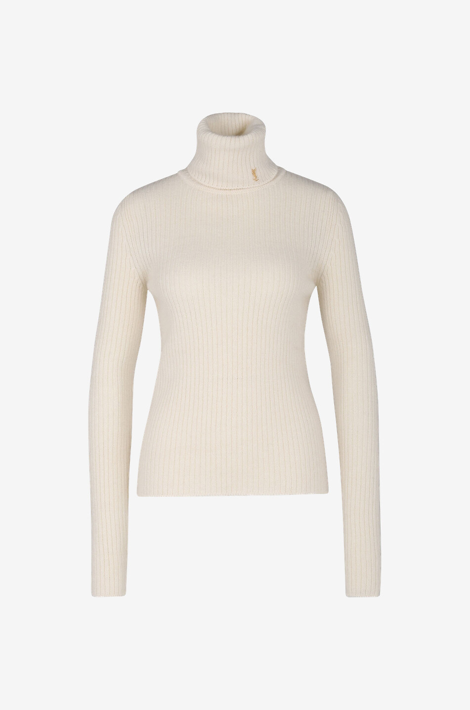 SAINT LAURENT PARIS Pull à col roulé monogrammé en cachemire et mohair mélangés Femme BLANC CASSE 1