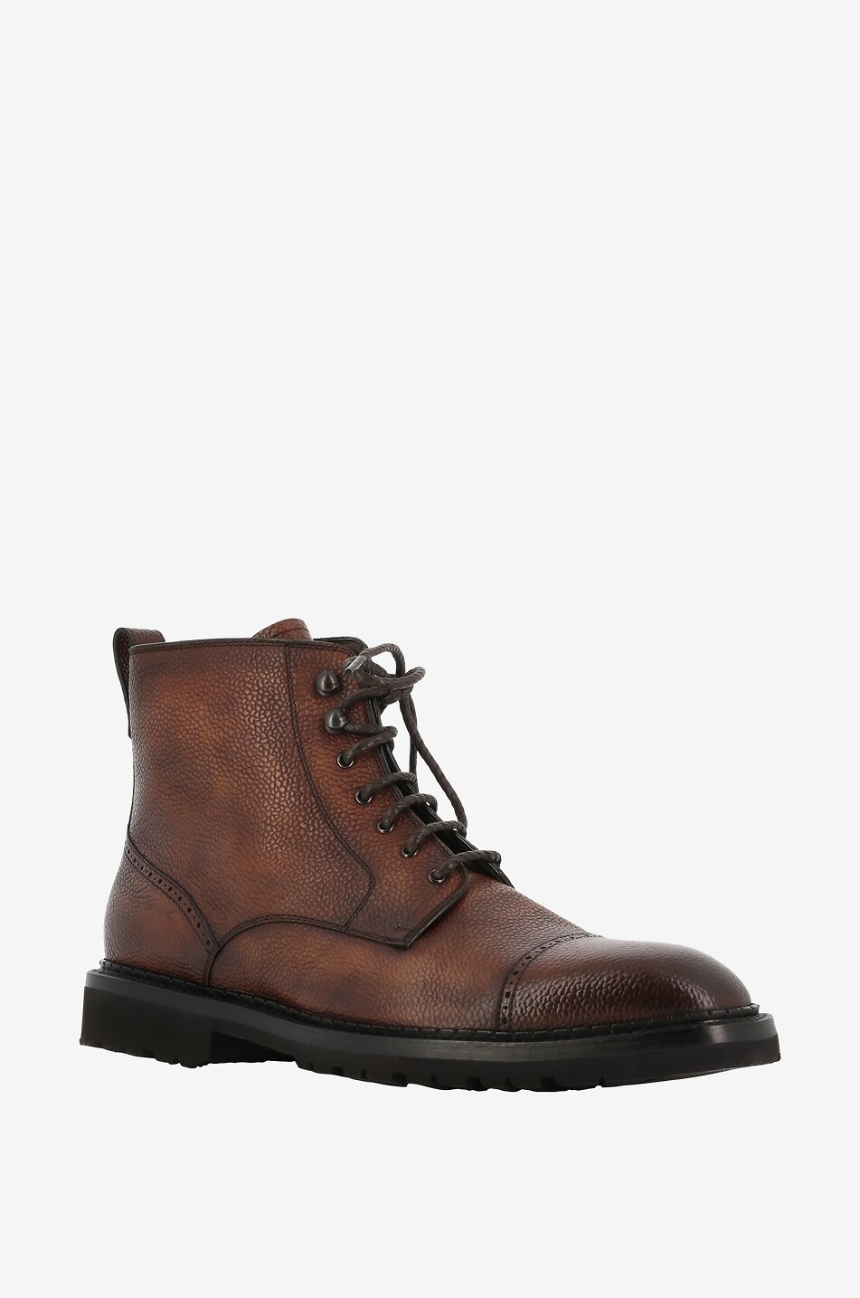 Lined grained leather lace-up ankle boots
