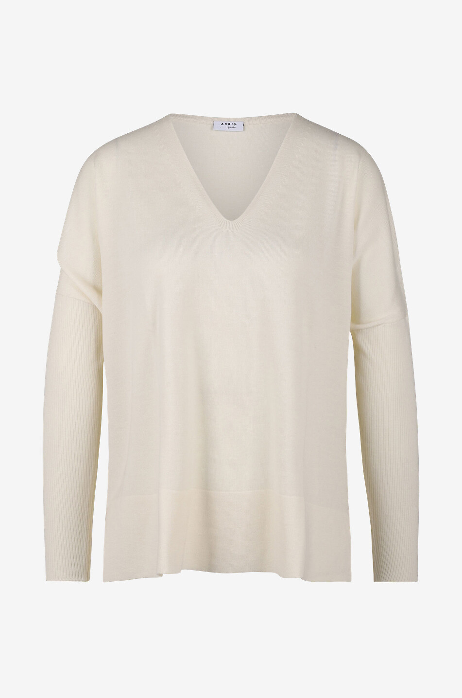 AKRIS PUNTO Pull à col V ample en laine vierge Femme BLANC CASSE 1
